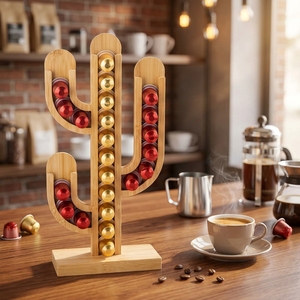 Soporte para Cápsulas de Café con Forma de Cactus de Bambú, Organizador Decorativo de Cápsulas, Soporte para Oficina, Cocina, Cafetería, Venta al por Mayor, Logotipo Personalizado OEM - Product Image 1