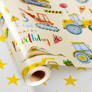 Construction <b>Wrapping</b> <b>Paper</b> Roll 17x32.8ft Double Side Reversible Gift Wrap For Kids Birthday Party Decor - Product Image 1