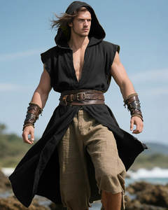 Surchemise médiévale à capuche pour homme, tabard de la Renaissance, tunique sans manches, cape, costume de Viking, Halloween, cosplay d'assassin - Product Image 2