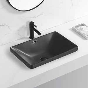 Lavabo de Cerámica para Encimera, de un Solo Orificio, Rectangular, Negro, para Baño, Fácil de Limpiar - Product Image 3