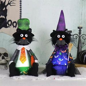Spooky Cute Halloween <b>Cat</b> <b>Plush</b> Set Glowing Tabletop Decor for Trick or Treat Gift - Product Image 3