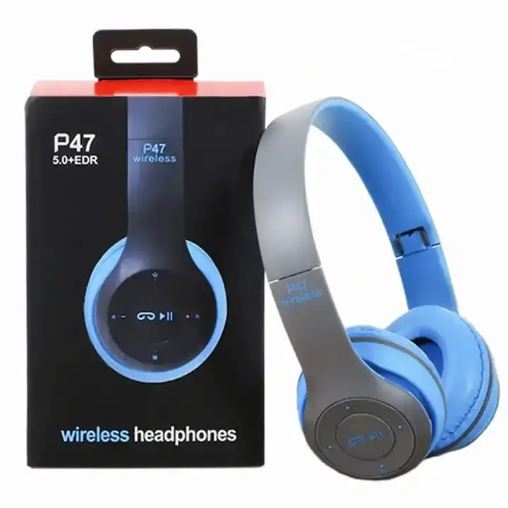 Kulak üzerinde P47 yüksek kaliteli Stereo kablosuz kulaklık BT oyun kulaklığı cep telefonu veya bilgisayar audifonos AUX hattı TF kart