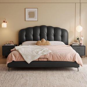 Cama Italiana Minimalista de Cuero Genuino, Cama Matrimonial Moderna, Cama de Lujo para Recámara Principal, Cama Grande Negra con Diseño de Ondas - Product Image 3