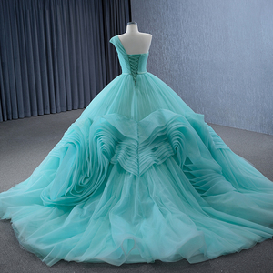 Robe de soirée élégante bleu turquoise pour Sweet 16, sans manches, longueur ras du sol, avec plis en dentelle 3D et volants Rsm231120 - Product Image 3