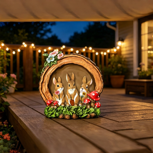 Nouvelle Arrivée : Sculpture de Lapin en Résine à LED Solaire, Effet Tronc d'Arbre, Champignon Rouge, pour Allée de Jardin Forêt Enchantée - Product Image 3