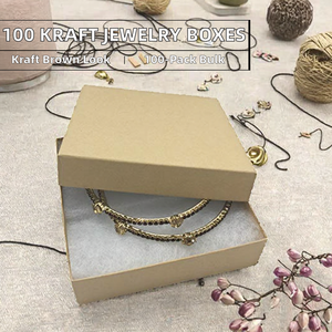 100 Pack <b>Beige</b> Kraft Jewelry <b>Boxes</b> with Cotton Lining, Bulk Square Gift <b>Boxes</b> for Bracelets & Earrings - Product Image 2