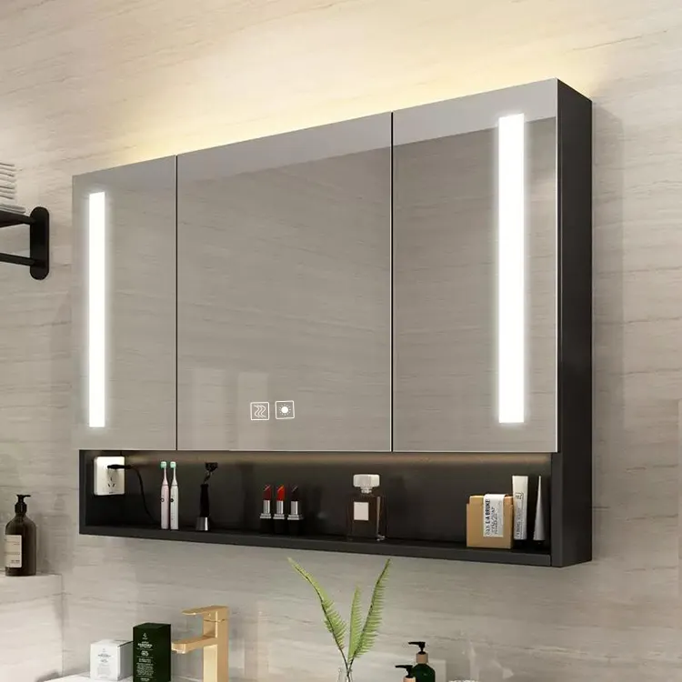 Современный дизайн, противотуманные Медицинские Шкафы для ванной комнаты, шкафчик с зеркалом для туалетного столика с вырезами
