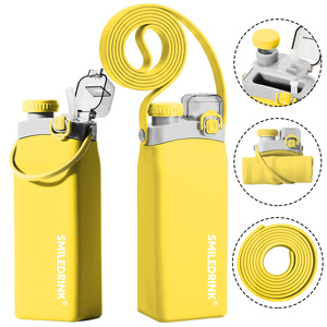 ขวดน้ำพับได้ Smilerink ซิลิโคนนิ่ม 600 มล. ปลอดสาร BPA ใช้กับเครื่องล้างจานได้ พร้อมหลอดดูด ป้องกันการรั่วซึม พกพาสะดวก ใช้ซ้ำได้ เหมาะสำหรับการเดินทางและกิจกรรมกลางแจ้ง - Product Image 1