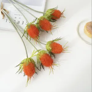 High quality artifical plastic flowers 3 heads artificial thistle for home decor