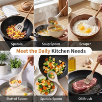 Ustensiles de cuisine en silicone résistant à la chaleur avec manche en bois pour ustensiles de cuisson antiadhésifs : spatule, cuillère, brosse, fouet, pince, louche
