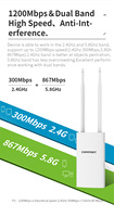 COMFAST CF-EW72 Point d'accès WiFi extérieur double bande 1200 Mbps avec antenne intégrée