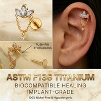 JiaXin ASTM F136 Titanio de grado implante, pin sin rosca con parte trasera plana, labret, piercing corporal para labio, hélice, concha, estrella, CZ, 16G