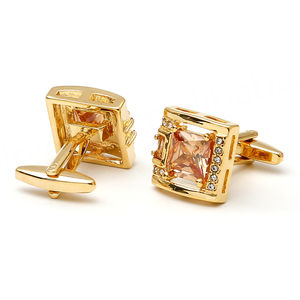 Luxury Men's <b>Cufflinks</b> Inlaid with Orange Zircon Rhinestones square <b>Gold</b>-copper Shirt High Quality <b>Cufflinks</b> - Product Image 3