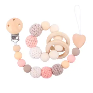 New Arrival DIY Cotton Crochet Beads Pacifier Clips BPA Free Food Grade Silicone Beads Pacifier Chains Teether Set