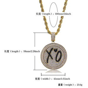 Collier pendentif <span class=keywords><strong>disque</strong></span> double couche rotatif micro-pavé CZ style Hip Hop XO Rap Street pour homme, bijoux de mode tendance - Product Image 3