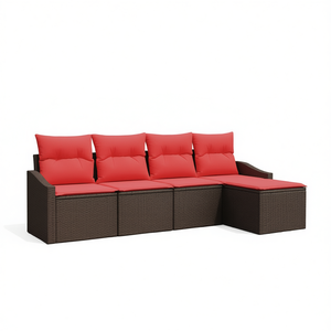 Set di Divani da Esterno in Rattan Sintetico Marrone con Cuscini, Arredamento per 5 Persone, Design Contemporaneo - Product Image 1