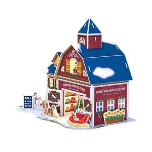 Maison <span class=keywords><strong>de</strong></span> <span class=keywords><strong>Village</strong></span> <span class=keywords><strong>de</strong></span> Noël pour enfants décoration et enseignement bricolage avec lumière LED chalet musical EPS mousse 3D Puzzle papier modèle jouet - Product Image 1