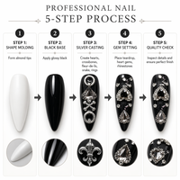 Faux ongles gothiques sombres en PMMA, longs, à pression, avec strass noirs, forme cercueil, couvrance totale, faits à la main, pour doigts