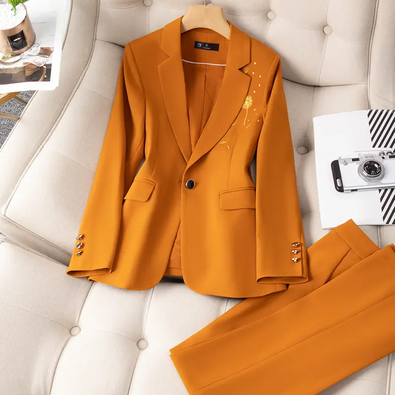 Embroidered Suit Jacket Women's 2022 New Suit All-Matching Graceful Wide Leg Pants Female Pant Set Two Pieces Business Wear