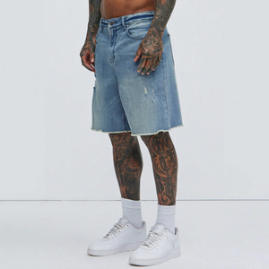 Shorts de Mezclilla Desgastados para Hombre, Cintura Alta, Estilo Casual de Verano, Tela de Algodón Azul Claro - Product Image 1