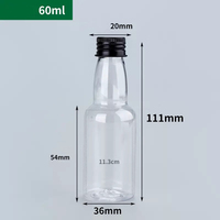Bouteille de jus jetable en plastique PET transparent personnalisée, forme 24 mm, 30 ml-150 ml, MOQ 5000 pièces