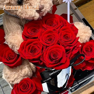 Coffret en acrylique miroir AM-PFHJ03 Ours en peluche de luxe 2025 – Roses éternelles préservées d'Ammy – Cadeaux de Noël pour la meilleure maman - Product Image 1