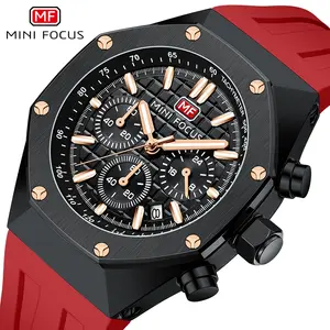 MINI FOCUS Men's Watches Top Brand Luxury Quartz Watch Luminous Waterproof Multifunction Sport Wristwatches Red Silicone Strap