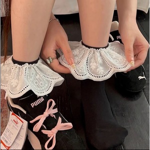 <b>Lace</b> <b>Socks</b> White Women Short Mid Calf Korean Style Sweet Breathable Sweat Absorbing Polyester Fiber - Product Image 4