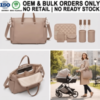 Sac à langer de voyage en cuir OEM pour maman, grande capacité, portable, avec 14 poches