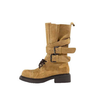 Botas de Montar Estilo Western para Mujer, Vintage, a Media Pantorrilla, con Tacón Grueso, con Cordones, <span class=keywords><strong>Botines</strong></span> Bohemios - Product Image 1
