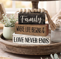 4 blocs de signalisation empilables en bois pour décoration de table style ferme, thème Famille