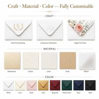 Enveloppes personnalisées en feuille d'or, papier nacré estampé à chaud, invitation de mariage de luxe, logo en relief, vente en gros multi-styles