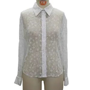 OEM Custom Service Lady Summer Fashion Fancy Tops V Neck Satin Crop Top Long Sleeve Shirt Women