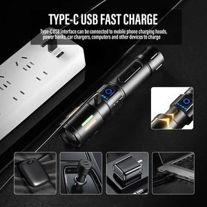 USB-C sạc <span class=keywords><strong>LED</strong></span> Đèn pin ngân hàng điện siêu sáng nhôm cơ thể không thấm nước khẩn cấp <span class=keywords><strong>Torch</strong></span> Zoom có thể điều chỉnh hiển thị điện - Product Image 6