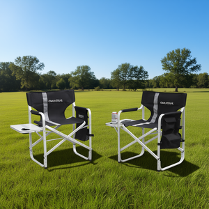 Silla de Director Ovalsolve con Estructura de Aluminio, Tela de Poliéster, Ligera, Plegable, para Jardín, con Mesa Lateral y Almacenamiento - Product Image 2