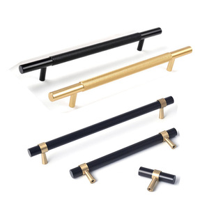 Cabinet HJY Luxury Black Gold Knurled Kitchen Door Pull Satin Brass T Bar Cabinet Handle