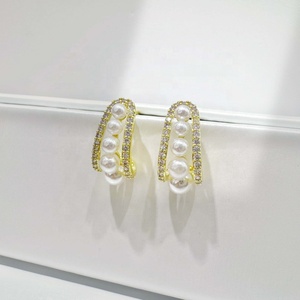 custom plata 925 sterling <b>silver</b> elegant korean <b>earring</b> fine 18k 14k gold plated hypoallergenic ladies vintage <b>pearl</b> <b>earrings</b> - Product Image 4