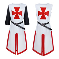 Deluxe Croix Impression Halloween Templier Chevalier Tunique Médiévale Guerrier Costume Croisé Costume Gilet Manteau Avec Ceinture