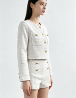 Ensemble deux pièces en tweed pour femme, veste courte et short taille haute, élégant costume formel pour femmes