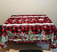 Nappe de Noël Horaldaily en polyester tissé imperméable 52x70 pouces, motif bonhomme de neige et sapins de Noël, rouge, lavable, personnalisable