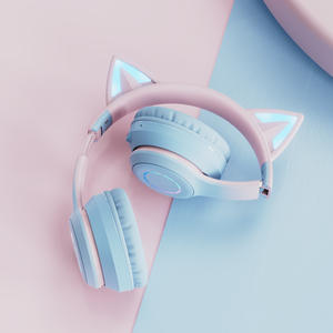Caliente directo de fábrica al por mayor lindo <span class=keywords><strong>gato</strong></span> oreja sobre la oreja Gaming Hifi auriculares Blue Tooth auriculares inalámbricos iluminación multicolor - Product Image 6