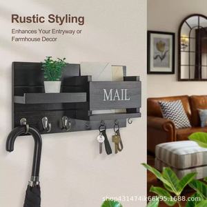 Retro-style wooden entryway key <b>rack</b>, wall-mounted mail and key organizer, front <b>door</b> miscellaneous <b>storage</b> <b>rack</b> - Product Image 2