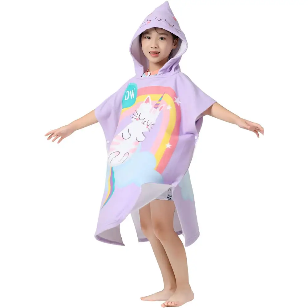 Microfiber Suede Poncho Kids Wholesale Kid Hooded Poncho Beach Towel