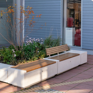 Banc en béton GFRC New Magic Stone avec jardinière, assise modulaire d'extérieur pour cours et terrasses - Product Image 1