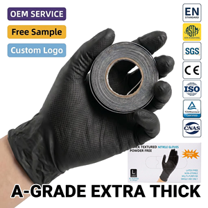 Gants en nitrile noirs jetables, imperméables et résistants à l'huile, <span class=keywords><strong>sans</strong></span> poudre, <span class=keywords><strong>sans</strong></span> latex, utilisés pour le nettoyage alimentaire, gants en <span class=keywords><strong>nitrite</strong></span> - Product Image 1