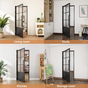 <span class=keywords><strong>Porta</strong></span> Preassemblata ZONLE Moderna 91x213 cm con 6 Vetri, Telaio in Metallo Nero, Vetro Smerigliato, Apertura a Battente Sinistra, Facile da Installare - Product Image 5