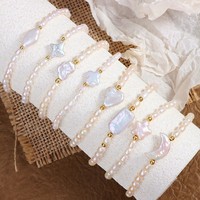 Bracelet élastique chic en perles d'eau douce baroques, bracelet en perles géométriques fait main pour femmes