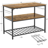Chariot de cuisine moderne à 3 niveaux, réglable, en bois, avec porte-vin, élégant, résistant à l'eau, écologique et durable