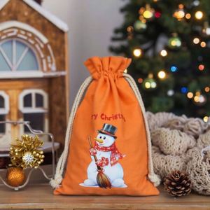 Personalized Customizable Eco-friendly Small Organic Cotton Recyclable Canvas <b>Christmas</b> <b>Gift</b> <b>Bags</b> <b>Drawstrings</b> for Festive Party - Product Image 1