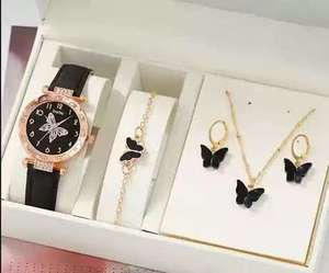 Новый модный набор украшений: часы, кольцо с бабочкой, ожерелье, серьги, роскошные часы с водными бриллиантами, повседневный браслет. - Product Image 6